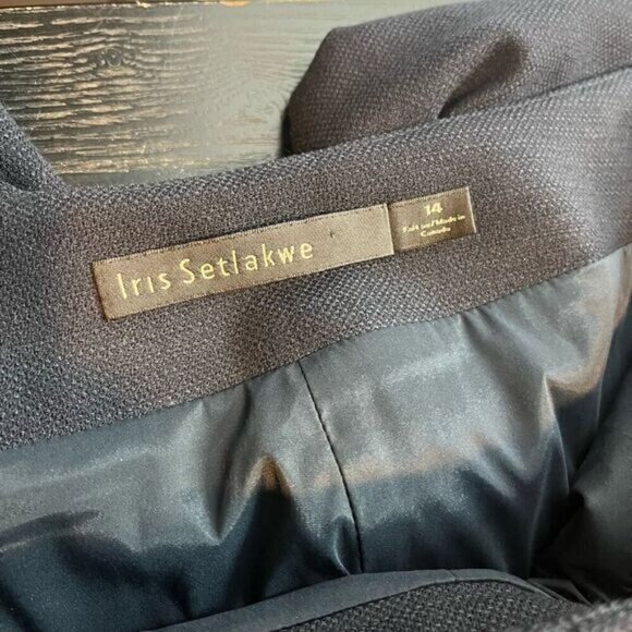 Iris Setlakwe Women's 14 Navy High Rise Flat Front Wide Leg Lined Dress Pant - Picture 7 of 12